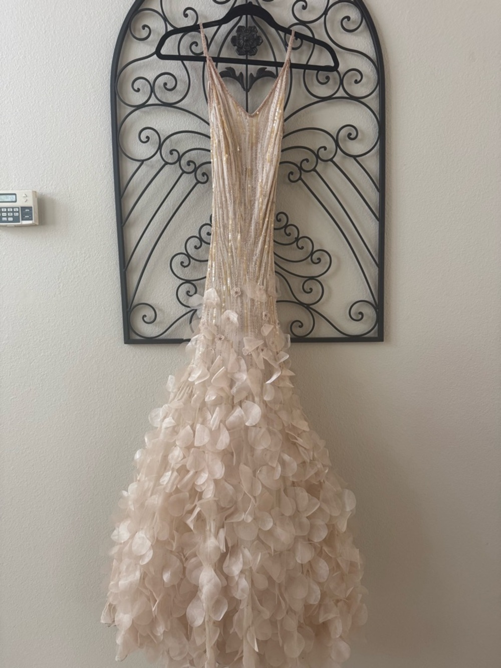 Vintage Champagne Beaded Maxi Dress with Petal Skirt